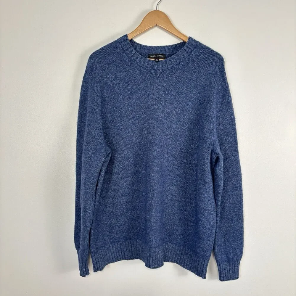 Banana Republic Sweater Mens XL Blue Merino Wool Knit Long Sleeve Crewneck